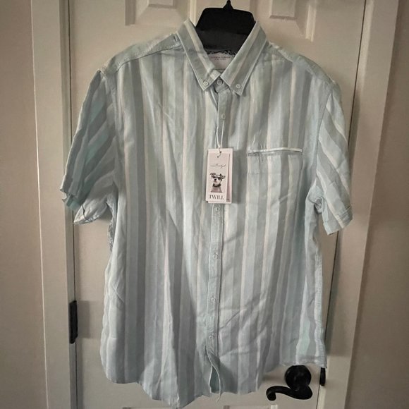 New Denim & Flower Ricky Singh Mint Gray and White Striped Button Down Shirt - Picture 7 of 15
